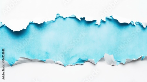 Illustration: torn sheets of blue paper with uneven edges. Damaged letter, document layout, white background. photo