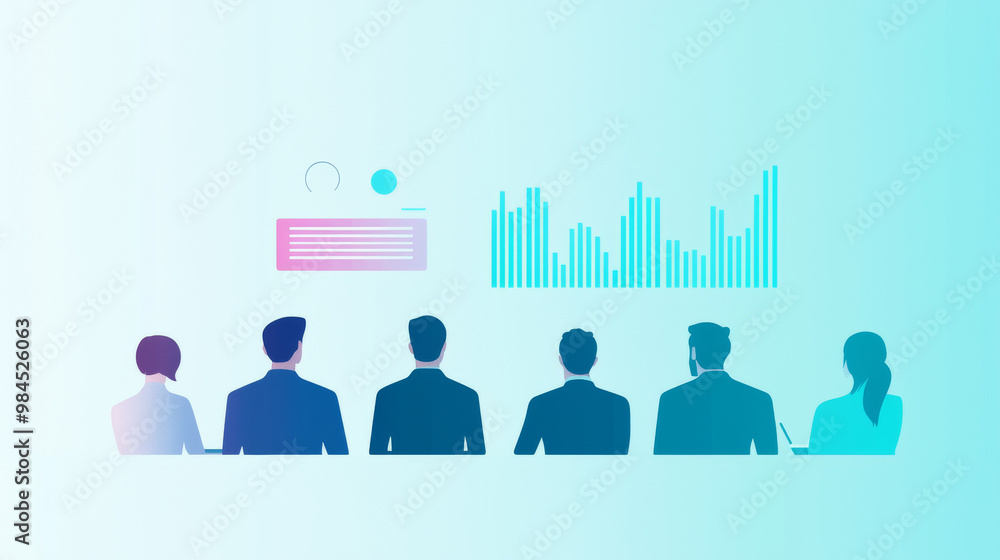 Obraz premium A group of business professionals look at a presentation.