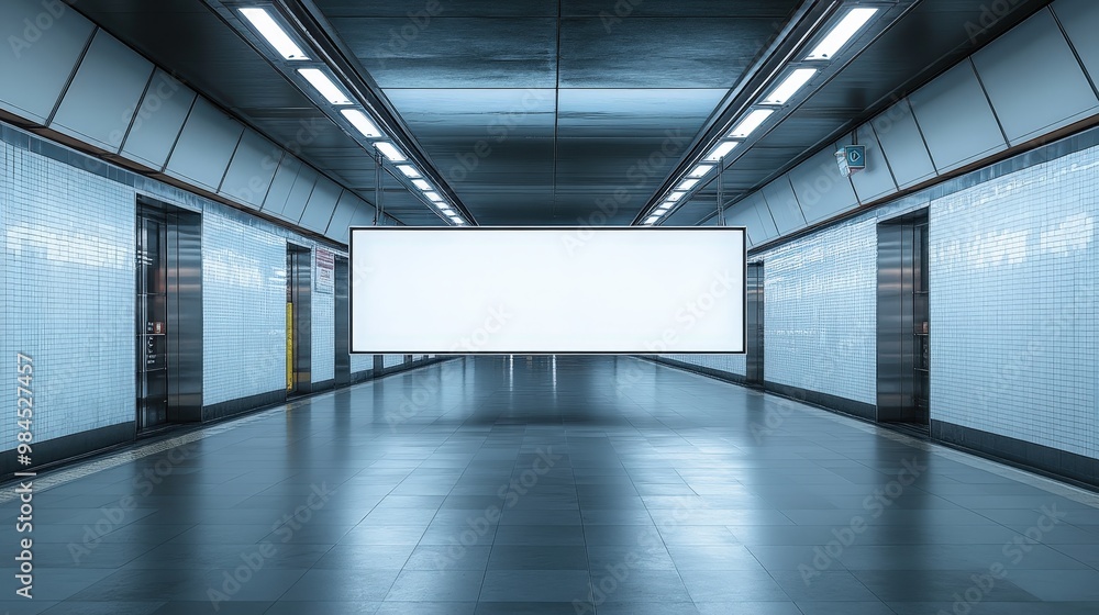 Fototapeta premium Modern Empty Subway Station with Blank Billboard