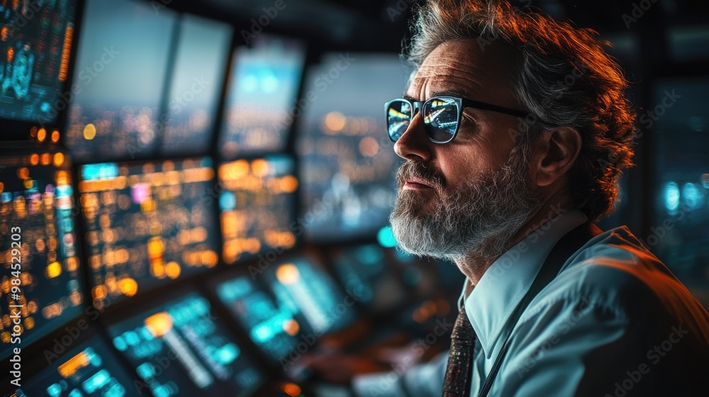 Precision in the Skies: Air Traffic Controller Managing Radar Screens and Pilots in Control Tower Precision in the Skies: Air Traffic Controller Managing Radar Screens and Pilots in Control Tower