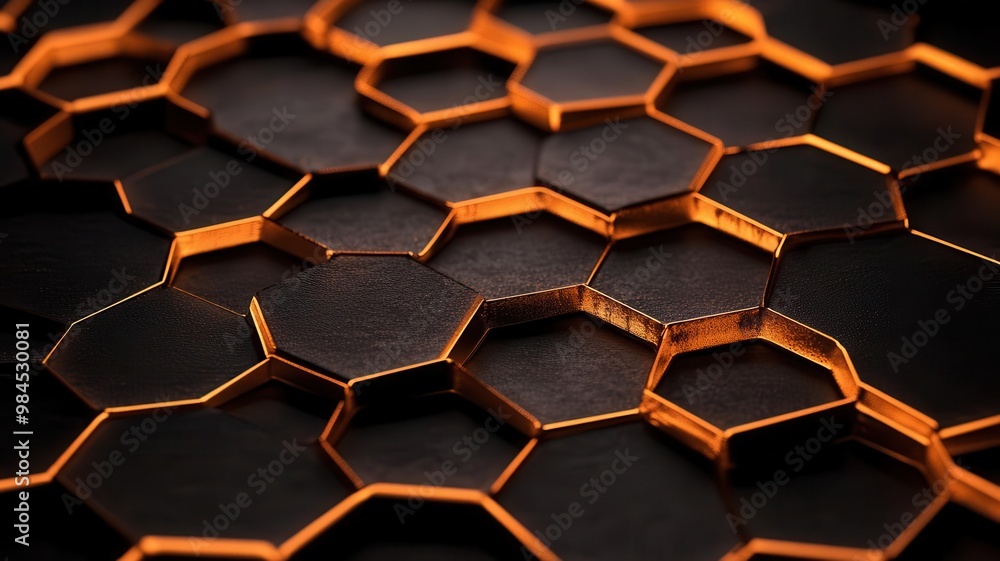 Abstract hexagonal pattern in black and gold. Abstract hexagonal pattern in black and gold.