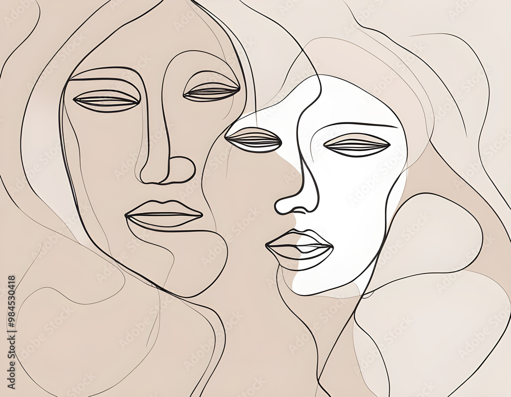 One line drawing abstract face abstract pattern background One line drawing abstract face abstract pattern background
