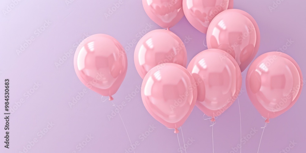 Pale pink balloons on a delicate pastel lavender background with ample room for text. Pale pink balloons on a delicate pastel lavender background with ample room for text.