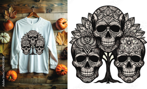 Explore our striking floral skull design, a perfect blend of edgy art and style. Ideal for apparel and decor, this unique piece adds flair to any setting—perfect for Halloween and beyond!