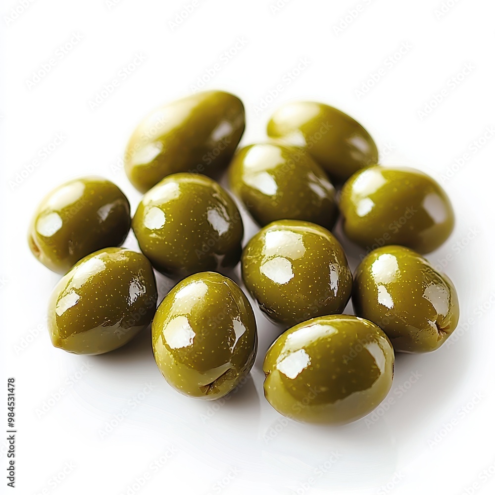 Green olives stacked together isolated on a clean white background. Green olives stacked together isolated on a clean white background.