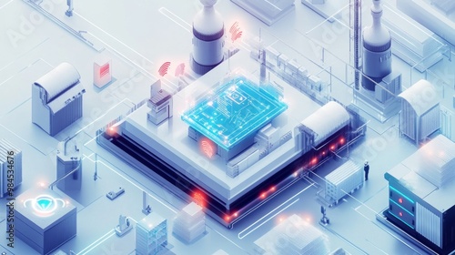 AI-Enhanced Manufacturing Insights, showcasing advanced decision-making in factories with dynamic data visualizations influencing management strategy and operational efficiency