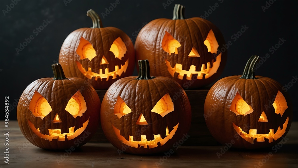 Disassembled jack-o'-lanterns with glowing, irregular shapes. Disassembled jack-o'-lanterns with glowing, irregular shapes.
