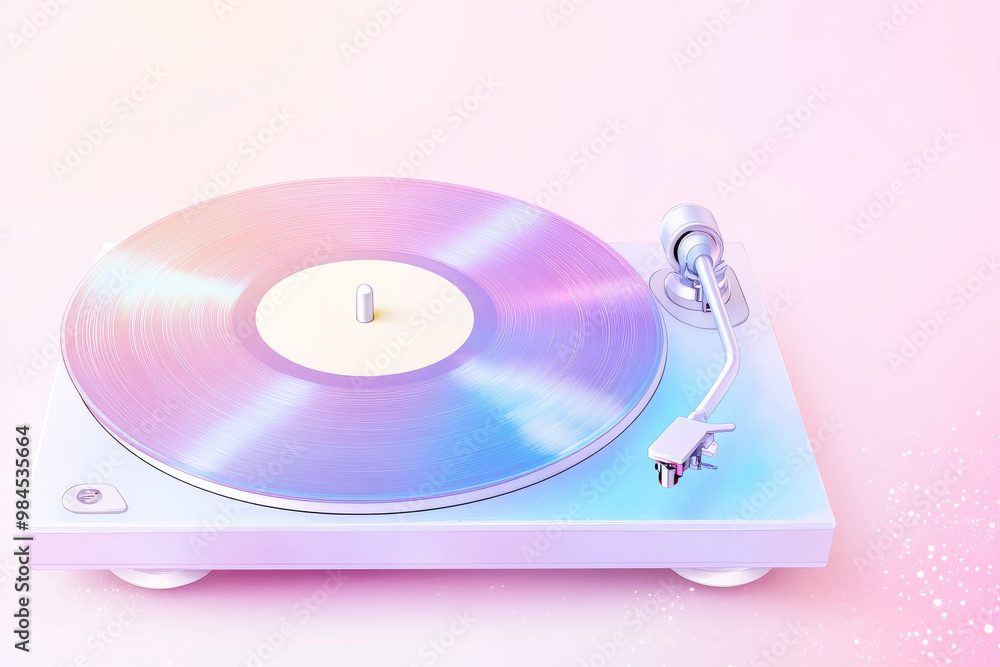 A vibrant vinyl record with pastel hues on a modern turntable, evoking a sense of nostalgia and musical elegance. A vibrant vinyl record with pastel hues on a modern turntable, evoking a sense of nostalgia and musical elegance.