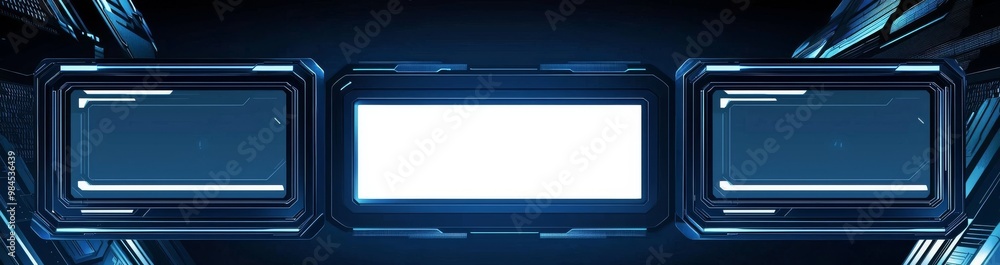 The futuristic interface frame is framed by a wide screen blue glow with a transparent circuit background The futuristic interface frame is framed by a wide screen blue glow with a transparent circuit background