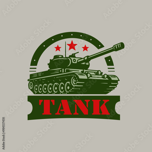 Military Green Tank with Red Stars in Vector Logo 