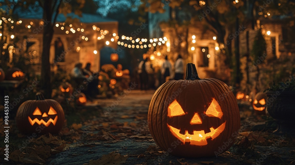 Ghostly Halloween Gathering in Eerie Outdoor Setting Ghostly Halloween Gathering in Eerie Outdoor Setting