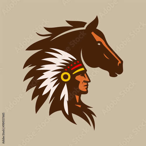 Horse and Native American Chief Logo Concept 
