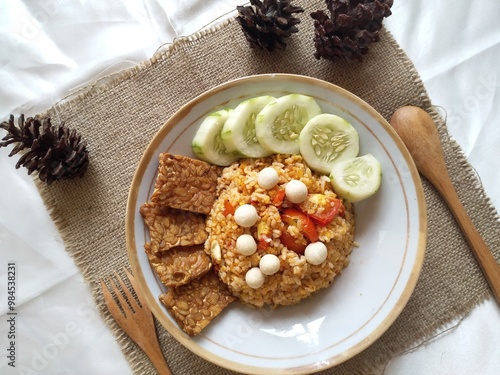 Tempeh Fried Rice with Cucumber & Tomato - Delicious & Simple