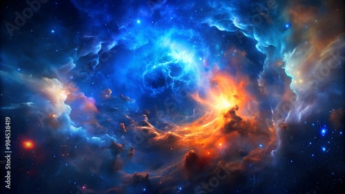 Blue nebula clouds in space