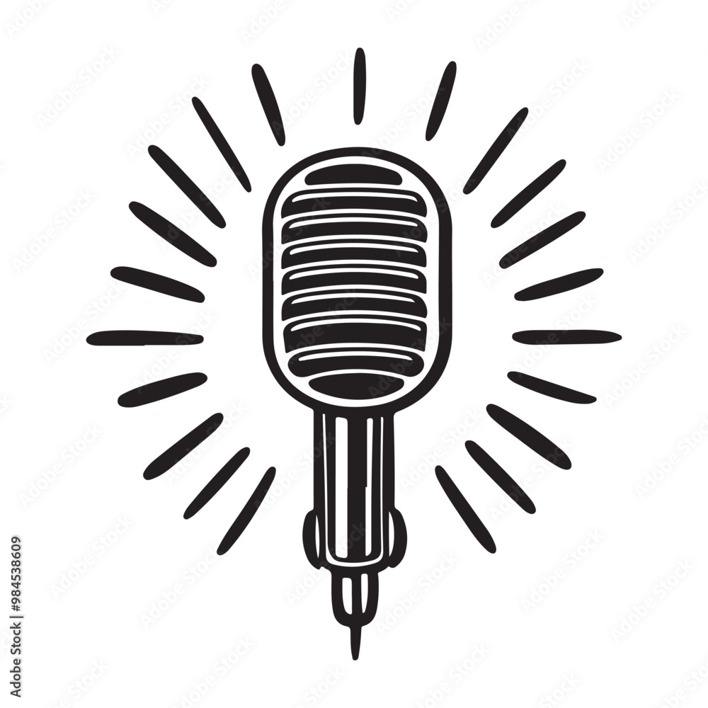 Vector illustration of retro microphone light silhouette on white background, Silhouette microphone black color Vector illustration of retro microphone light silhouette on white background, Silhouette microphone black color