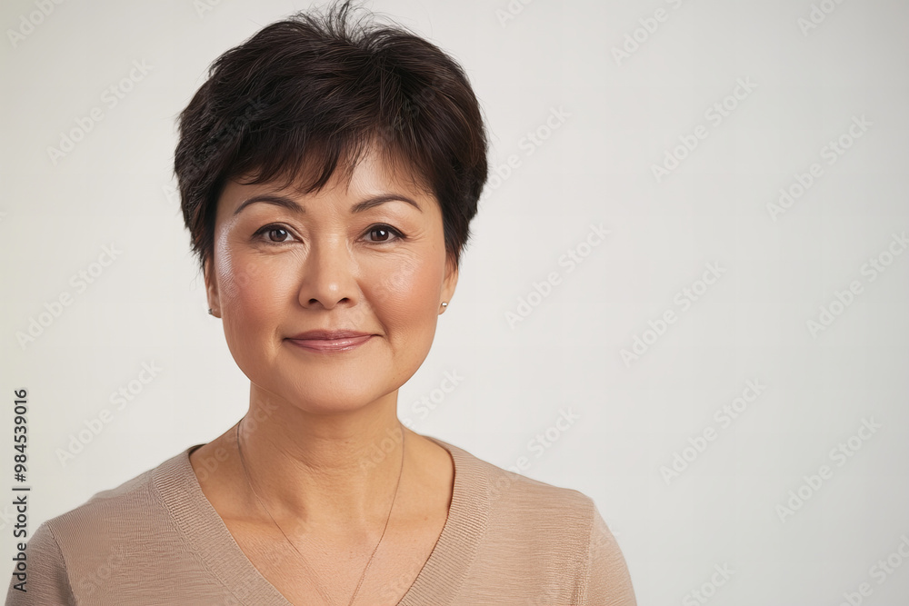 Middle Aged Asian Woman Portrait with Wrinkled Face and Deep Emotions, Wearing a Casual Clothes on a Neutral Background - Ideal for Lifestyle and Emotion Themed Stock Photography Middle Aged Asian Woman Portrait with Wrinkled Face and Deep Emotions, Wearing a Casual Clothes on a Neutral Background - Ideal for Lifestyle and Emotion Themed Stock Photography