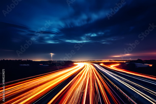 traffic on highway at night