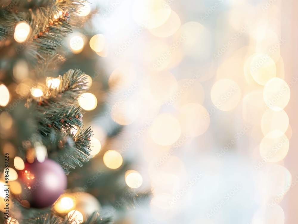 Fototapeta premium close up blurred christmas tree with bokeh light background