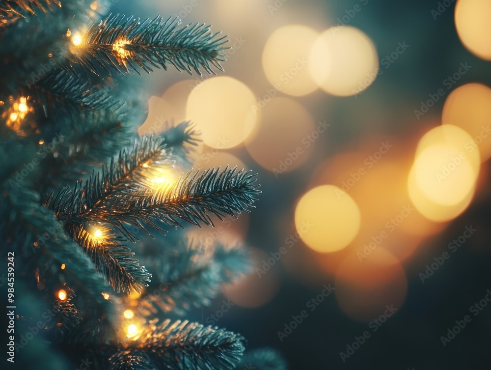 close up blurred christmas tree with bokeh light background close up blurred christmas tree with bokeh light background