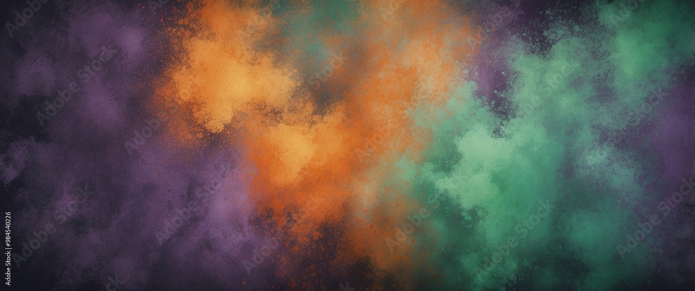Abstract colorful background with clouds. Grunge textured powder effect background. Green, purple, orange. Luxury header design Abstract colorful background with clouds. Grunge textured powder effect background. Green, purple, orange. Luxury header design