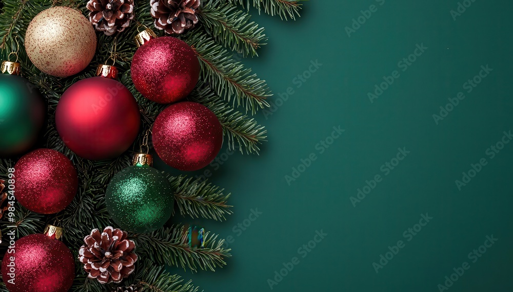 Christmas backdrop with festive decorations featuring a red and green theme, creating a classic holiday atmosphere Christmas backdrop with festive decorations featuring a red and green theme, creating a classic holiday atmosphere