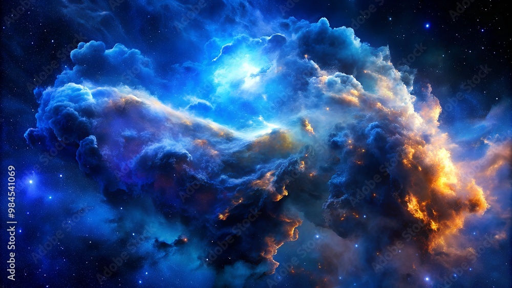 Blue nebula clouds in space