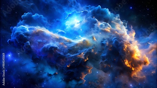 Blue nebula clouds in space