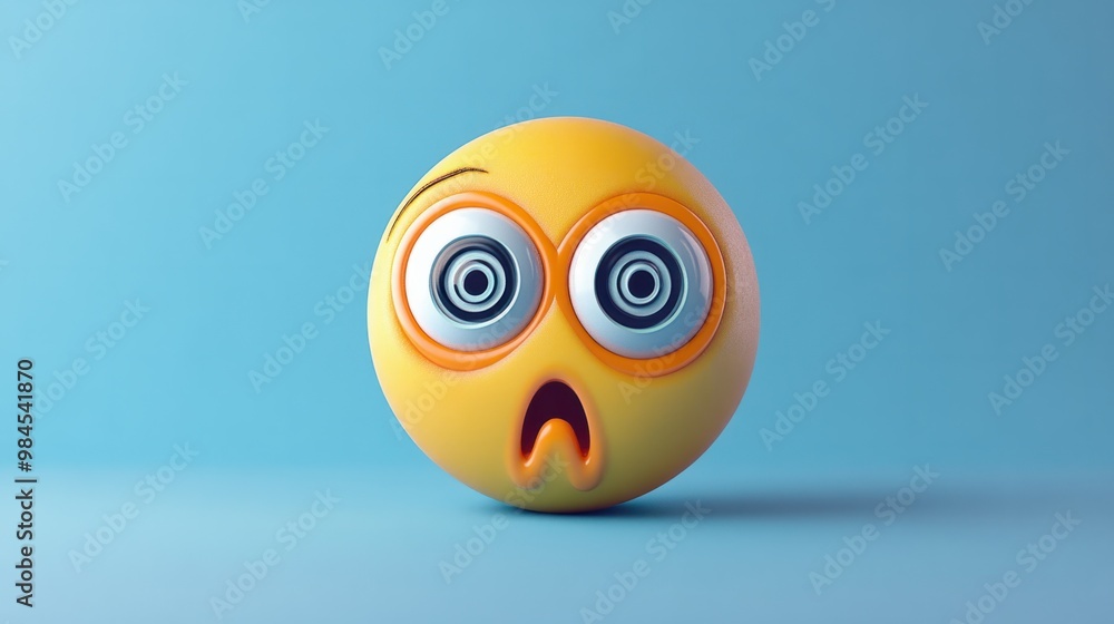 Disoriented Emoki Dizzy emoji with spiraling eyes on a pastel blue background, expressing ...