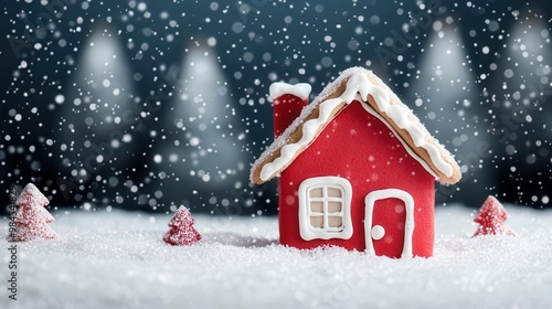 Gingerbread house taking center stage in a winter wonderland Christmas backdrop filled with festive cheer