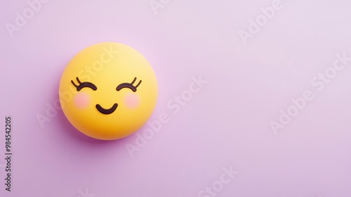Wallpaper Mural Blushing emoji with shy expression on a pastel purple background, ideal for cute and endearing designs. Torontodigital.ca
