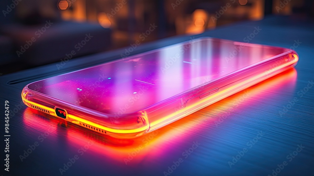 Futuristic smartphone with a sleek design and holographic display Futuristic smartphone with a sleek design and holographic display
