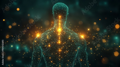 Illustration of the human body highlighting acupuncture points and energy pathways for holistic healing and wellness understanding