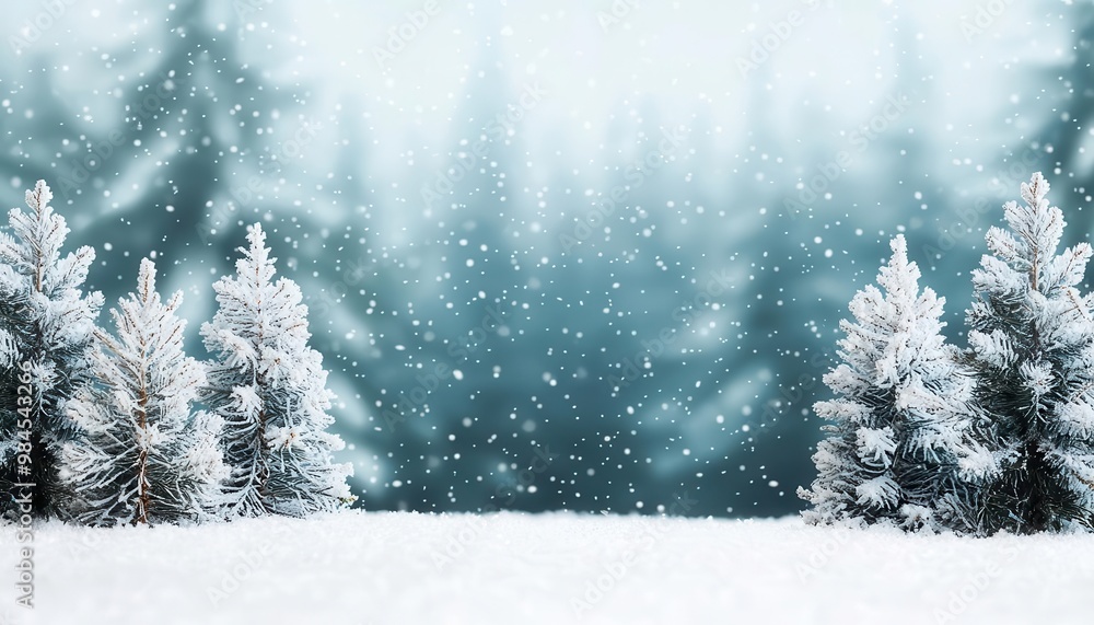 Snowy forest backdrop with delicate snowflakes falling for a magical Christmas atmosphere Snowy forest backdrop with delicate snowflakes falling for a magical Christmas atmosphere