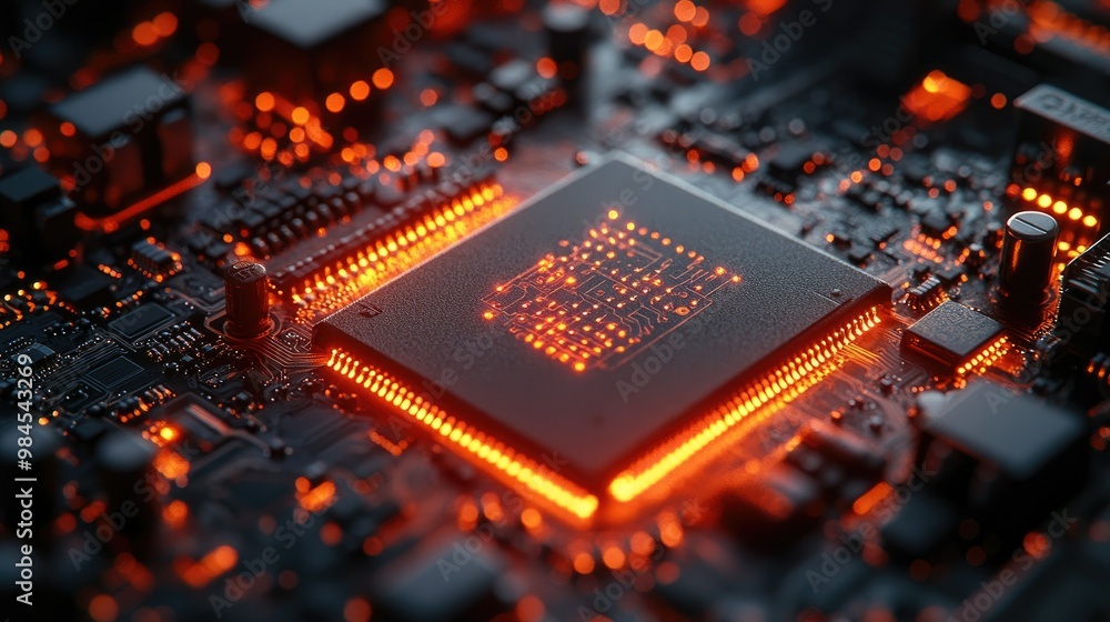 Modern computer processor with visible transistors and electrical circuits Modern computer processor with visible transistors and electrical circuits