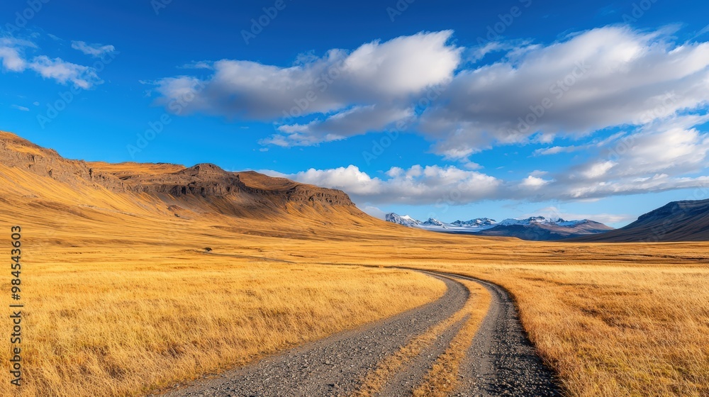 A road winds through a dry, barren landscape A road winds through a dry, barren landscape