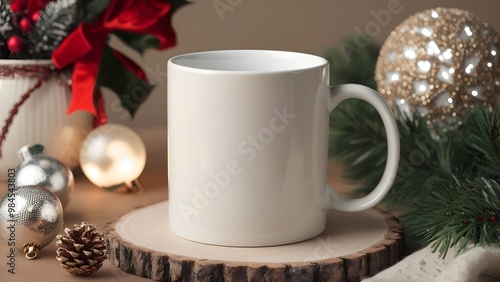 white ceramic coffee mug mock up for Christmas and new year. Minimal template