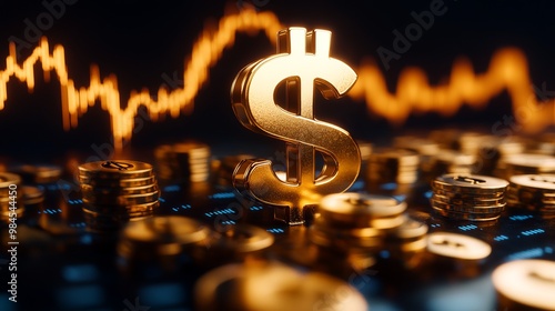 Golden Dollar Symbol on a Stock Market Chart