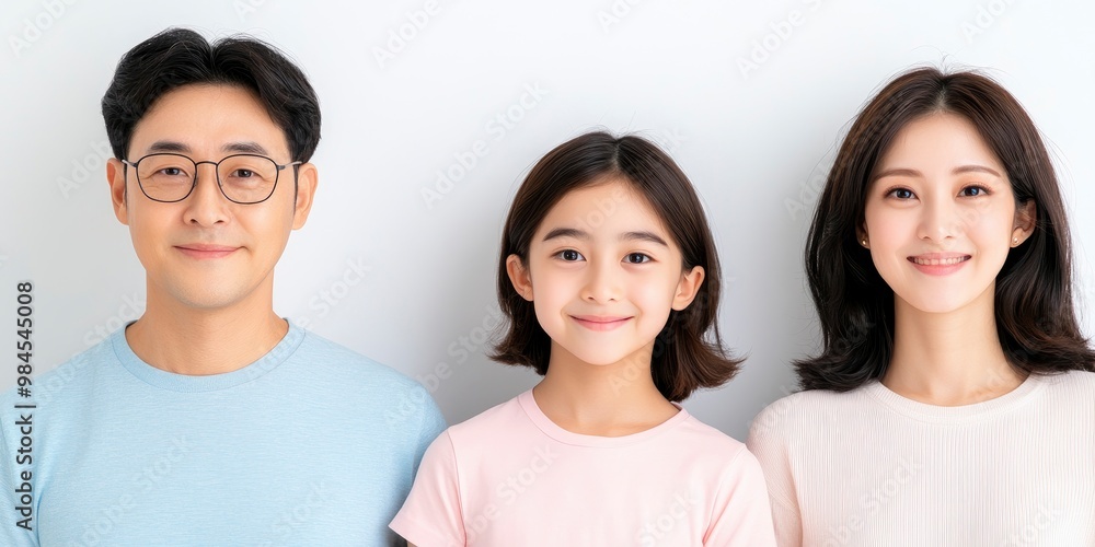Asian family portraits in an assortment of thin, black frames. Over a clear, white background, isolated Asian family portraits in an assortment of thin, black frames. Over a clear, white background, isolated