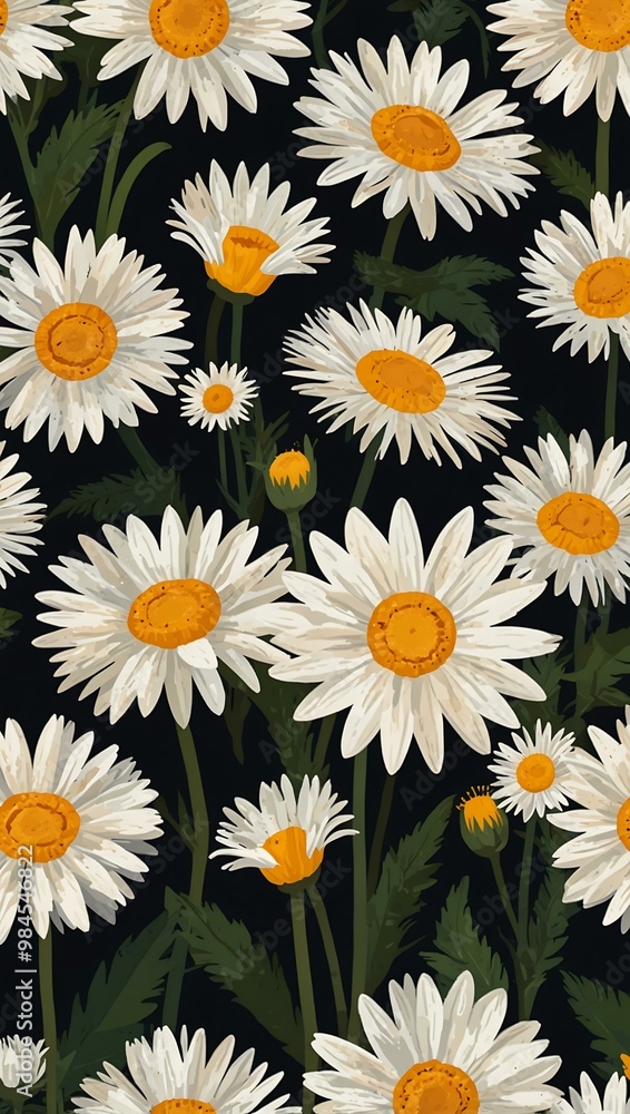 Flat illustration of assorted leucanthemum flowers. Flat illustration of assorted leucanthemum flowers.