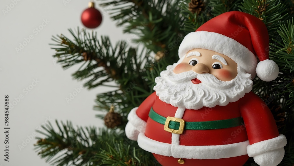 Flat Santa’s levitating Christmas tree topper with festive details on a white background. Flat Santa’s levitating Christmas tree topper with festive details on a white background.