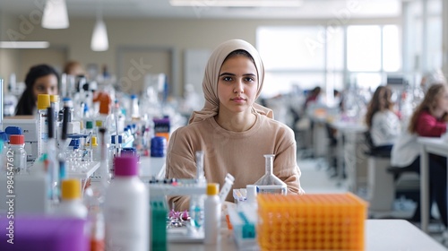 Wallpaper Mural A group of diverse students in a science lab, actively conducting experiments with high-end equipment and tools. The image reflects the hands-on learning experience and the importance of STEM Torontodigital.ca