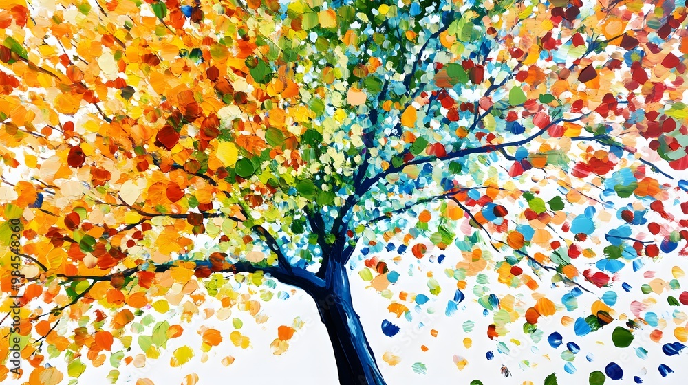 Fototapeta premium Colorful Tree Brush Strokes Oil Painting, Abstract, Texture, Pattern Background, Wallpaper, Cover and Screen for Smartphone, PC, Laptop, 9:16 and 16:9 Format