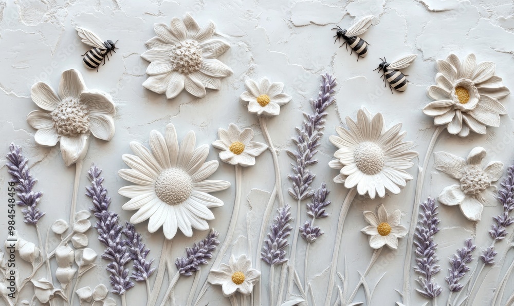 This illustration features colorful meadow and garden flowers with insects on a transparent background This illustration features colorful meadow and garden flowers with insects on a transparent background