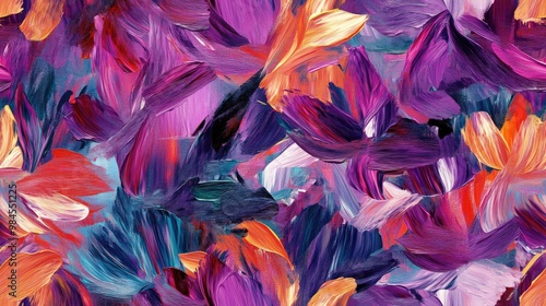 Seamless background featuring an artistic abstract floral pattern created with oil paints