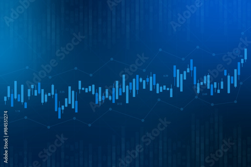 Stock Market Trading Chart On Dark Blue Background. Business Wallpaper. Finance Banner. Graph. Vector Illustration