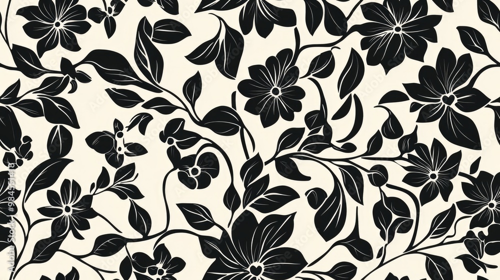 Monochrome floral pattern with a simple decorative design for interior use Monochrome floral pattern with a simple decorative design for interior use