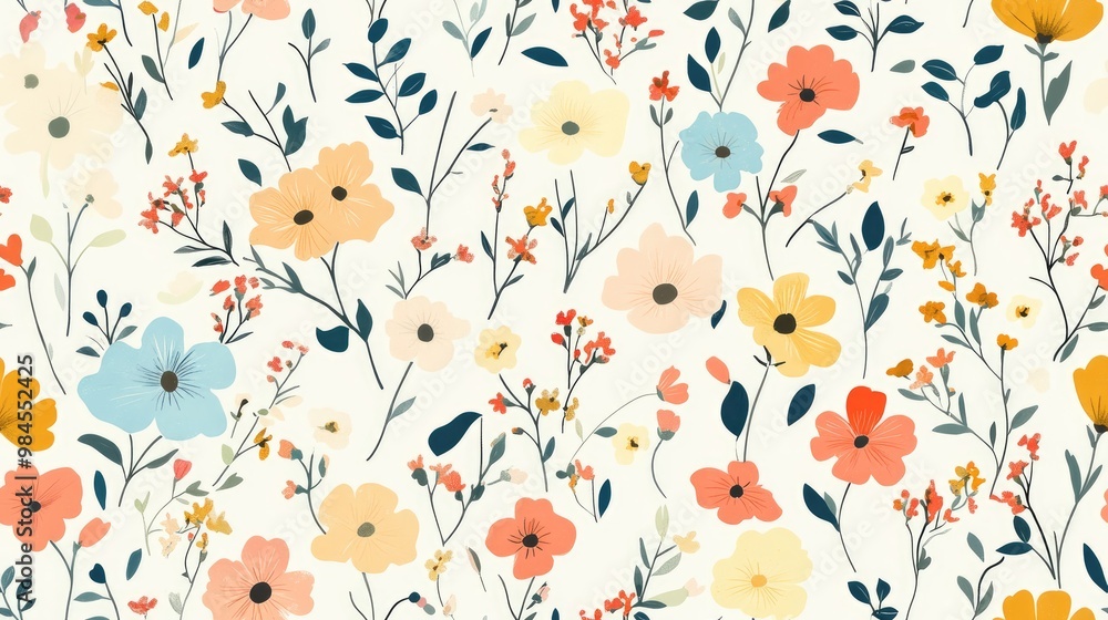 Trendy floral pattern featuring small flowers Seamless background for textiles fabrics wallpapers gift wrapping and scrapbooking Raster illustration Trendy floral pattern featuring small flowers Seamless background for textiles fabrics wallpapers gift wrapping and scrapbooking Raster illustration