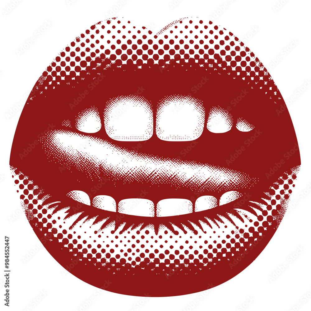 Naklejka premium illustration of lips, red lips halftone style, sexy lips illustration.
