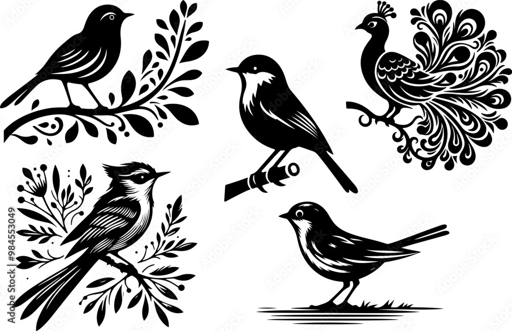 Fototapeta premium Different type of birds silhouette vector style with white background