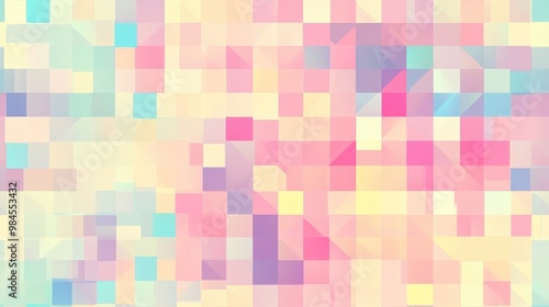 Colorful abstract square pixel mosaic background featuring a geometric seamless pattern in pastel shades 8 bit style